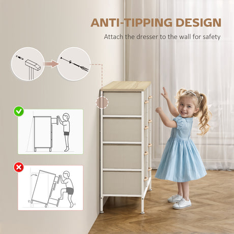 Wooden Chest Of 8 Fabric Drawers 80cm Wide With Steel Frame - Velmora