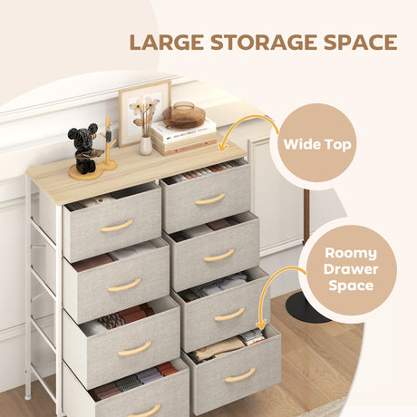 Wooden Chest Of 8 Fabric Drawers 80cm Wide With Steel Frame - Velmora