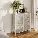 Wooden Chest Of 8 Fabric Drawers 80cm Wide With Steel Frame - Velmora