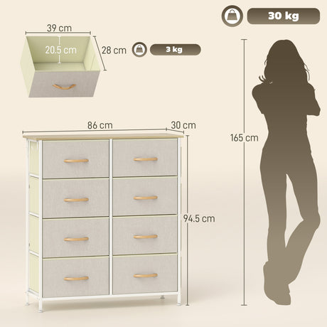 Wooden Chest Of 8 Fabric Drawers 86cm Wide With Steel Frame - Velmora