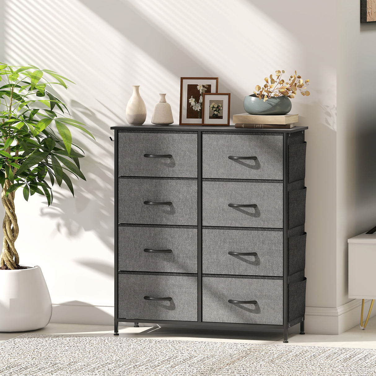 Wooden Chest Of 8 Fabric Drawers 86cm Wide With Steel Frame - Velmora