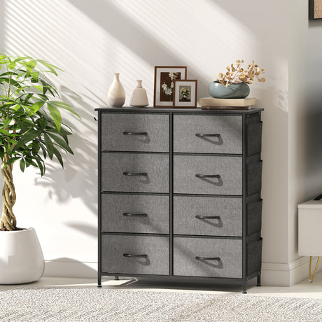 Wooden Chest Of 8 Fabric Drawers 86cm Wide With Steel Frame - Velmora