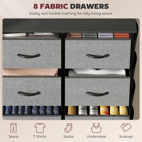 Wooden Chest Of 8 Fabric Drawers 86cm Wide With Steel Frame - Velmora
