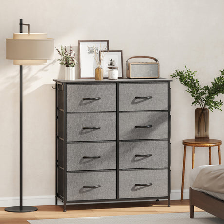 Wooden Chest Of 8 Fabric Drawers 86cm Wide With Steel Frame - Velmora
