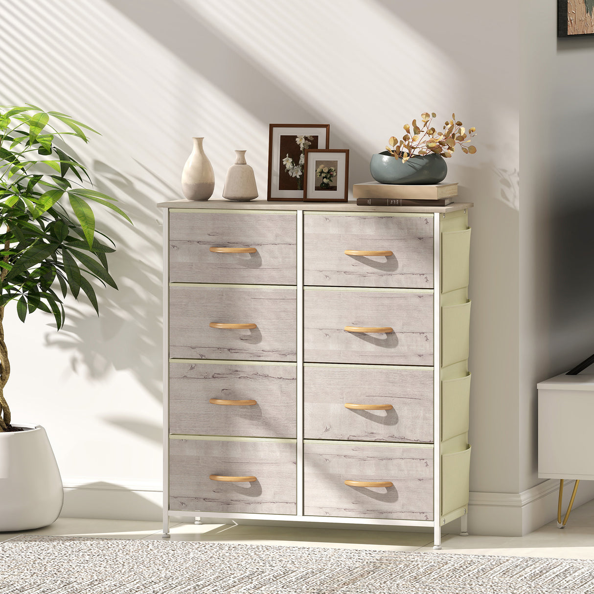 Wooden Chest Of 8 Fabric Drawers 86cm Wide With Steel Frame - Velmora