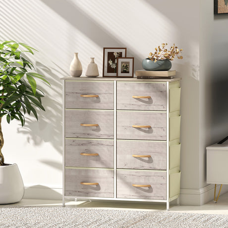 Wooden Chest Of 8 Fabric Drawers 86cm Wide With Steel Frame - Velmora
