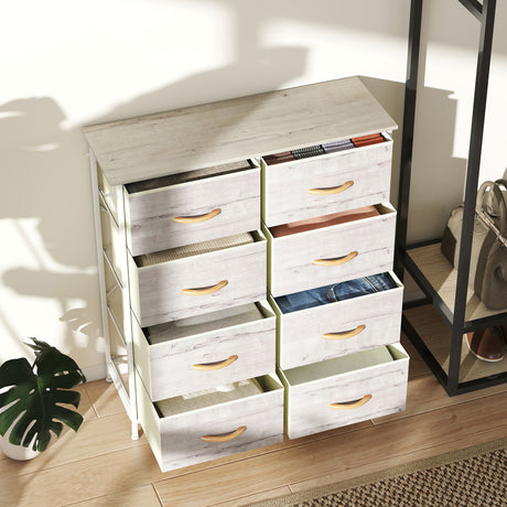 Wooden Chest Of 8 Fabric Drawers 86cm Wide With Steel Frame - Velmora