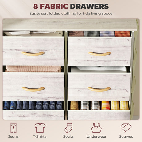 Wooden Chest Of 8 Fabric Drawers 86cm Wide With Steel Frame - Velmora