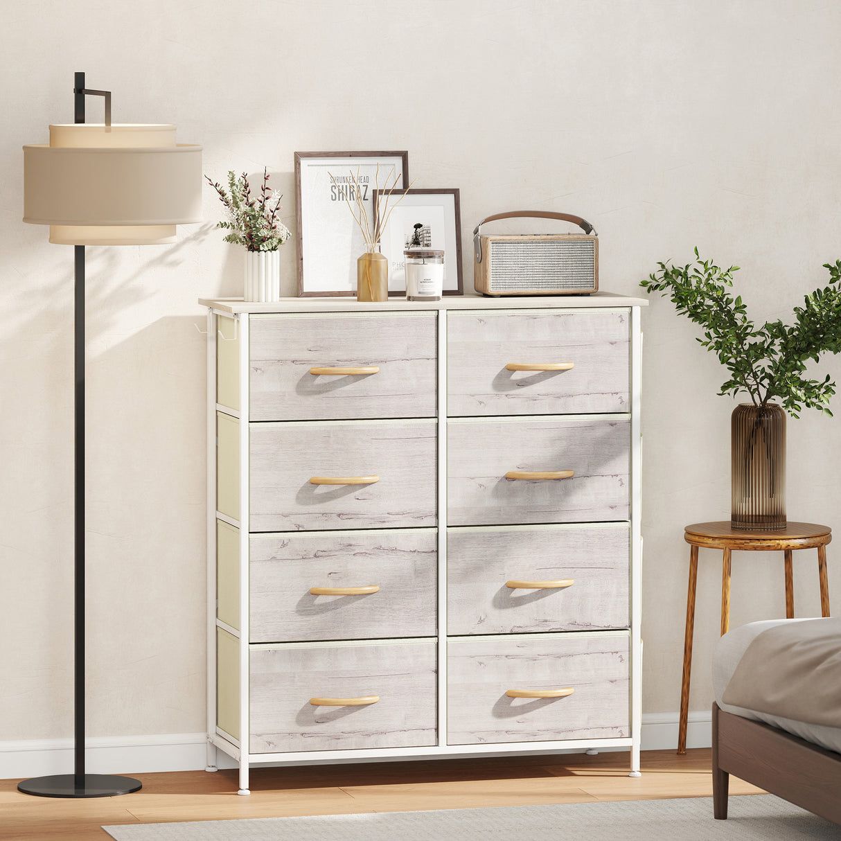 Wooden Chest Of 8 Fabric Drawers 86cm Wide With Steel Frame - Velmora