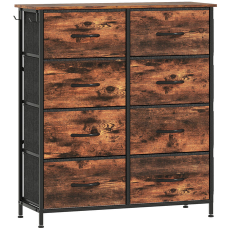 Wooden Chest Of 8 Fabric Drawers 86cm Wide With Steel Frame - Velmora