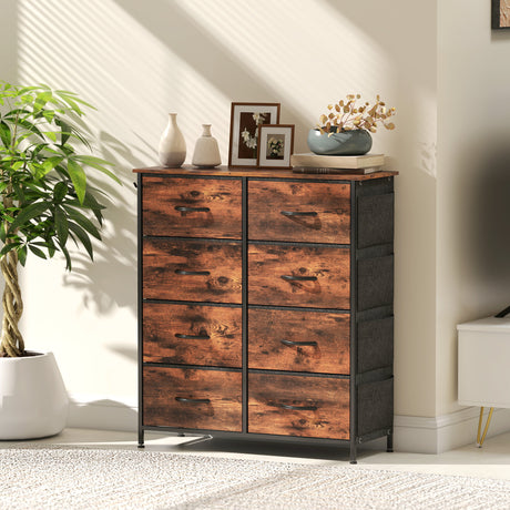 Wooden Chest Of 8 Fabric Drawers 86cm Wide With Steel Frame - Velmora