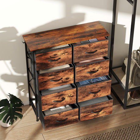 Wooden Chest Of 8 Fabric Drawers 86cm Wide With Steel Frame - Velmora