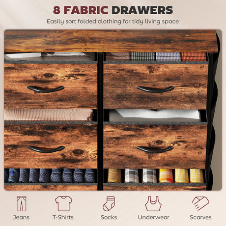 Wooden Chest Of 8 Fabric Drawers 86cm Wide With Steel Frame - Velmora