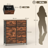 Wooden Chest Of 8 Fabric Drawers 86cm Wide With Steel Frame - Velmora