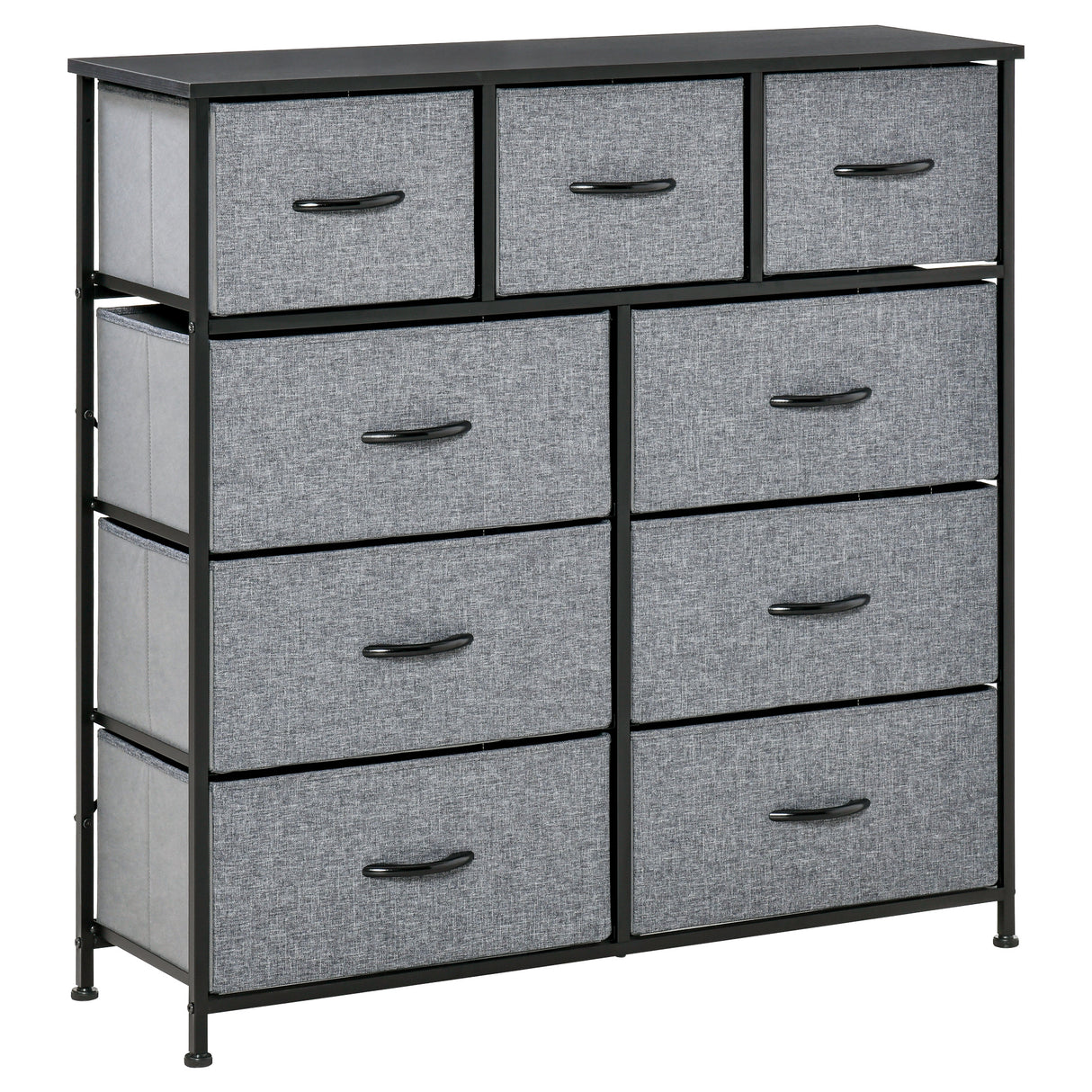 Wooden Chest Of 9 Fabric Drawers 100cm Wide With Black Steel Frame - Velmora