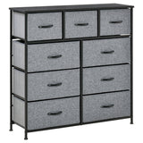 Wooden Chest Of 9 Fabric Drawers 100cm Wide With Black Steel Frame - Velmora