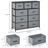Wooden Chest Of 9 Fabric Drawers 100cm Wide With Black Steel Frame - Velmora