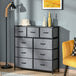 Wooden Chest Of 9 Fabric Drawers 100cm Wide With Black Steel Frame - Velmora