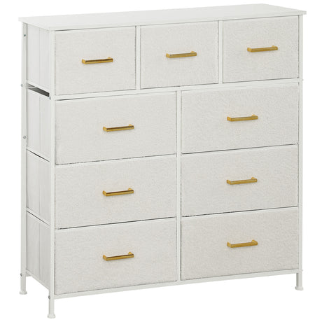 Wooden Chest Of 9 Fabric Drawers 100cm Wide With Steel Frame - Velmora