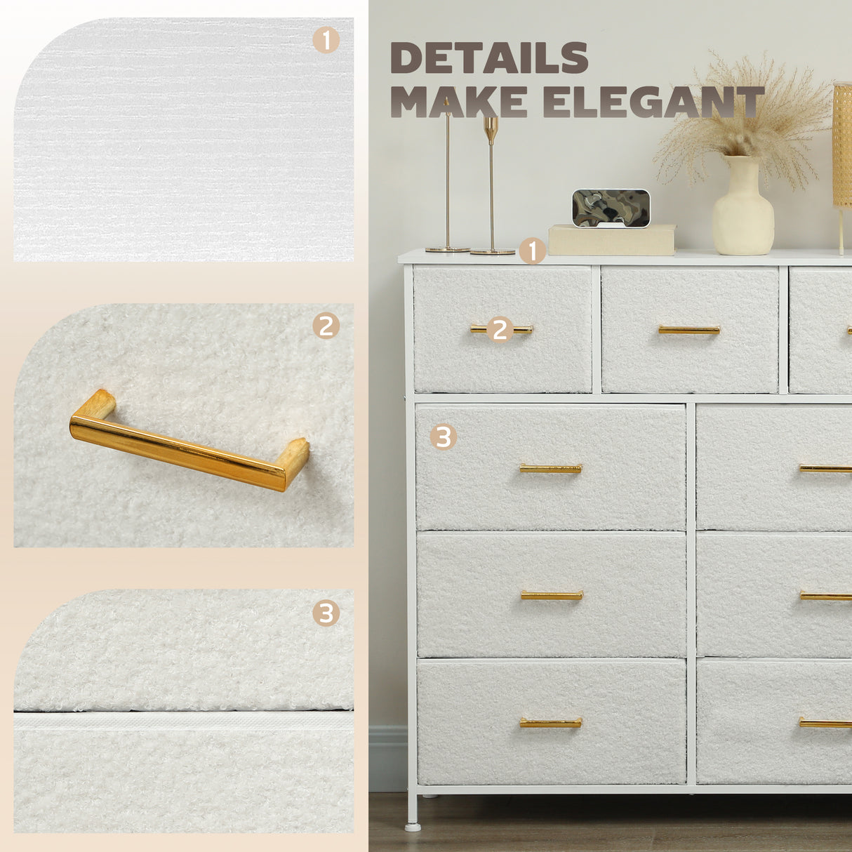 Wooden Chest Of 9 Fabric Drawers 100cm Wide With Steel Frame - Velmora