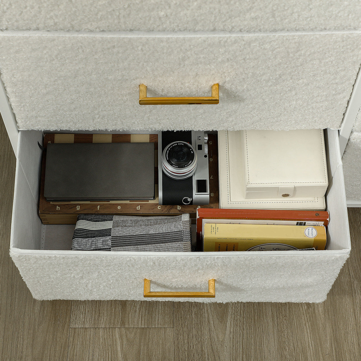 Wooden Chest Of 9 Fabric Drawers 100cm Wide With Steel Frame - Velmora