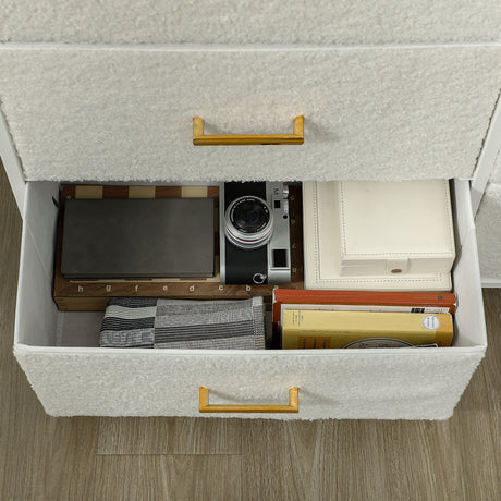 Wooden Chest Of 9 Fabric Drawers 100cm Wide With Steel Frame - Velmora