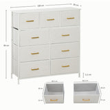 Wooden Chest Of 9 Fabric Drawers 100cm Wide With Steel Frame - Velmora