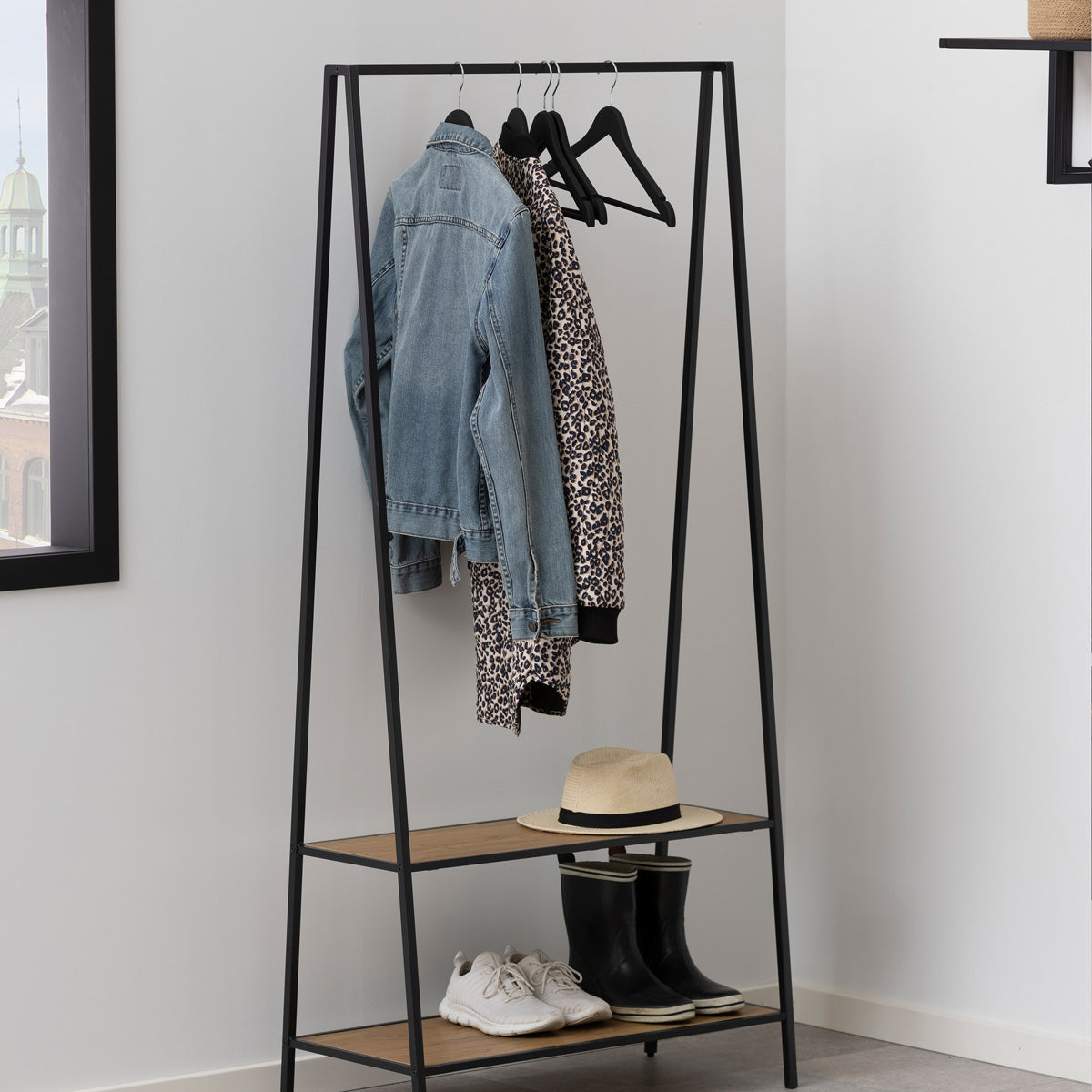 Wooden Clothes Rack With 2 Wooden Shelves - Seaford
