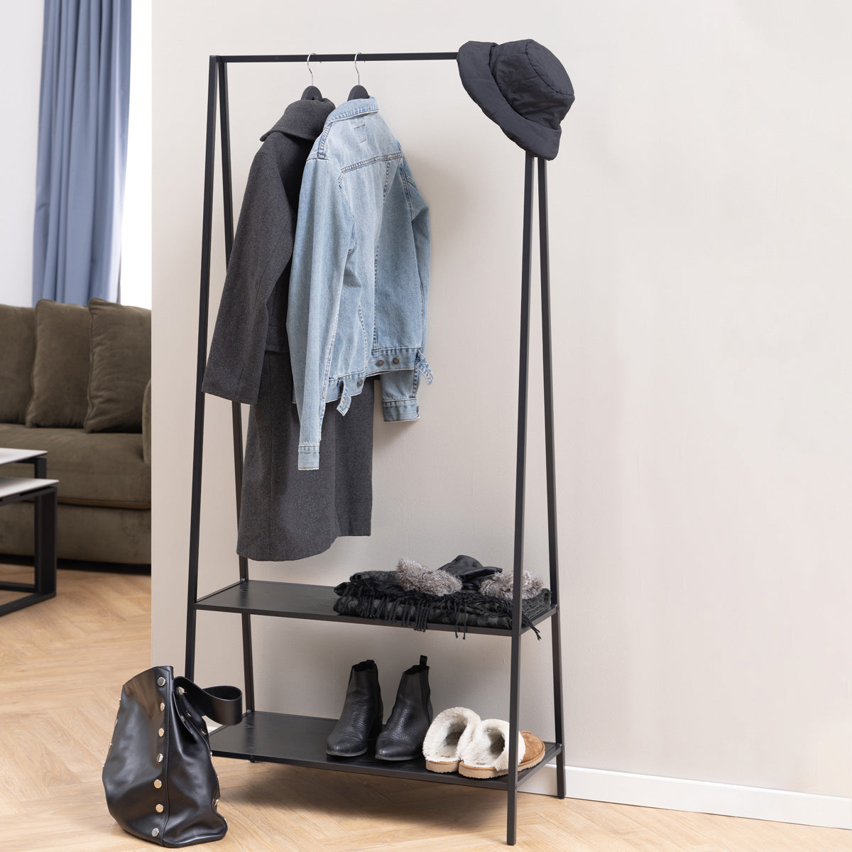 Wooden Clothes Rack With 2 Wooden Shelves - Seaford