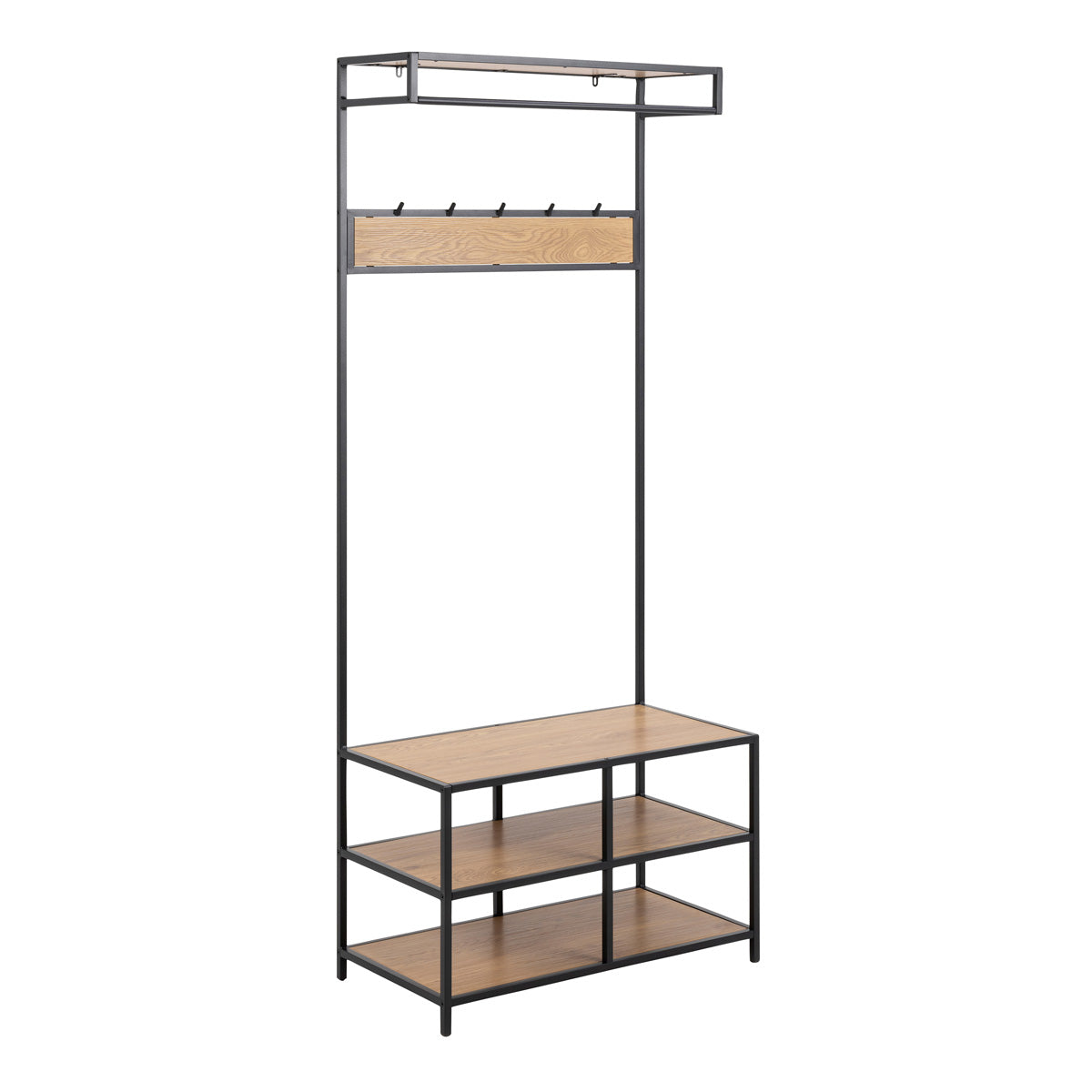 Wooden Clothes Rack With 3 Wooden Shelves - Seaford