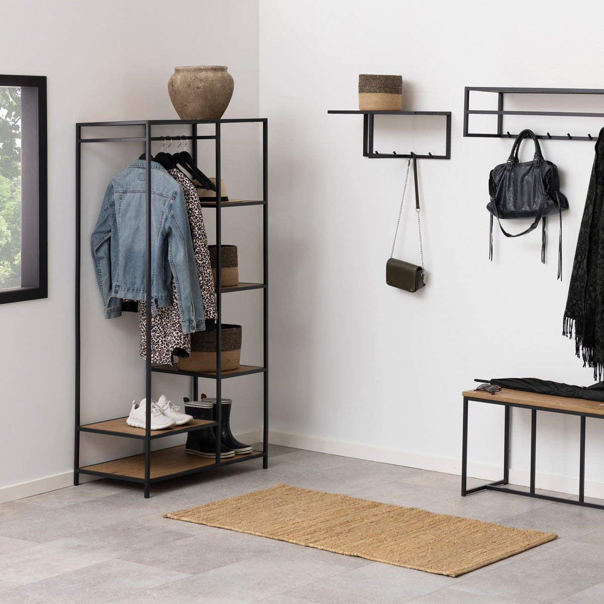Wooden Clothes Rack With 5 Wooden Shelves - Seaford