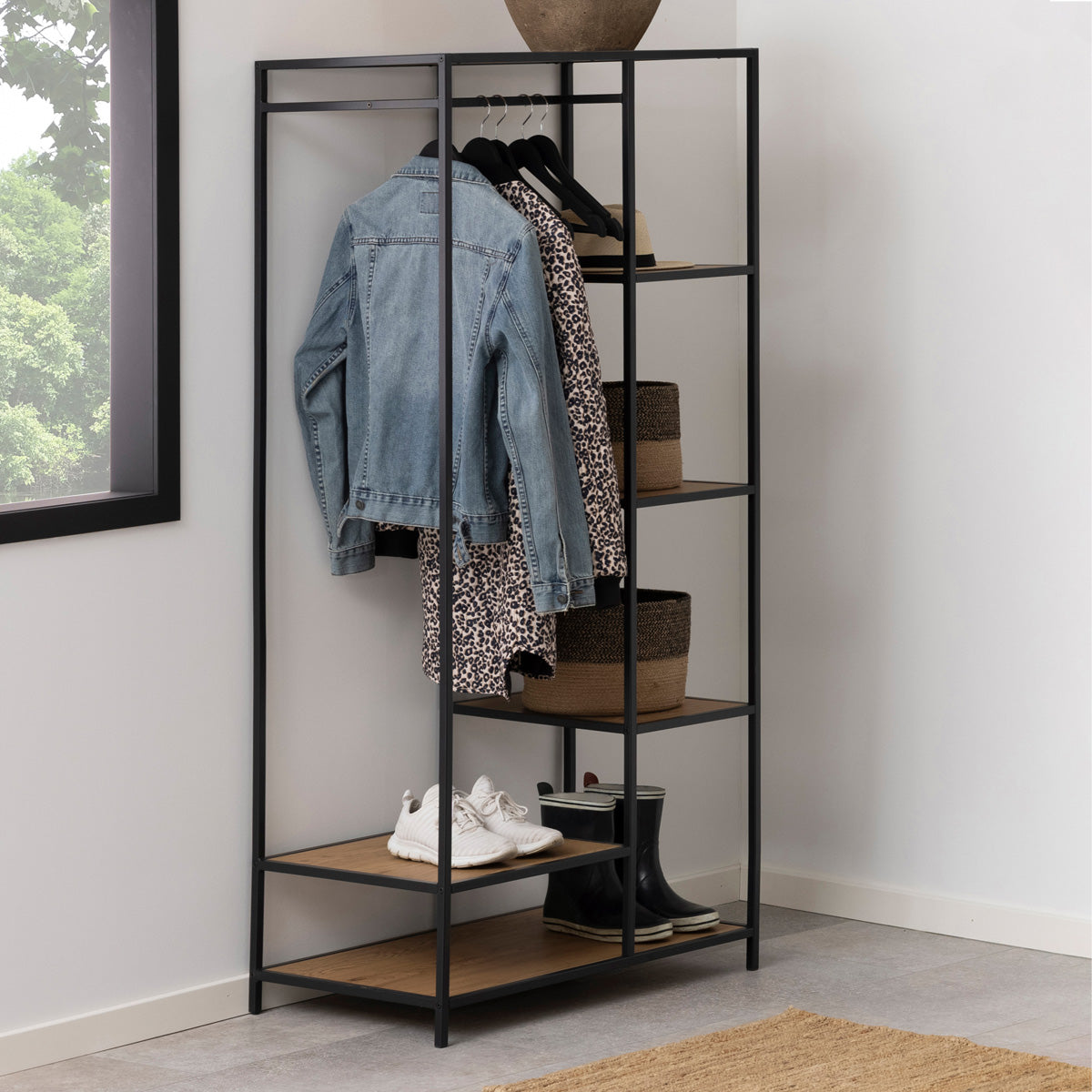 Wooden Clothes Rack With 5 Wooden Shelves - Seaford