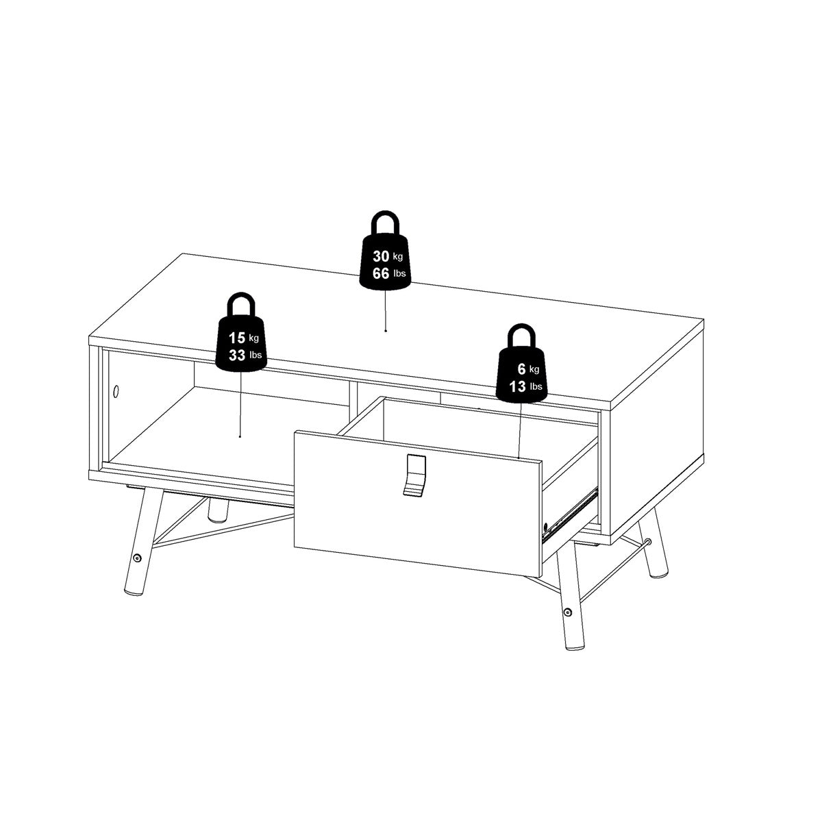 Wooden Coffee Table With 1 Drawer - Ry