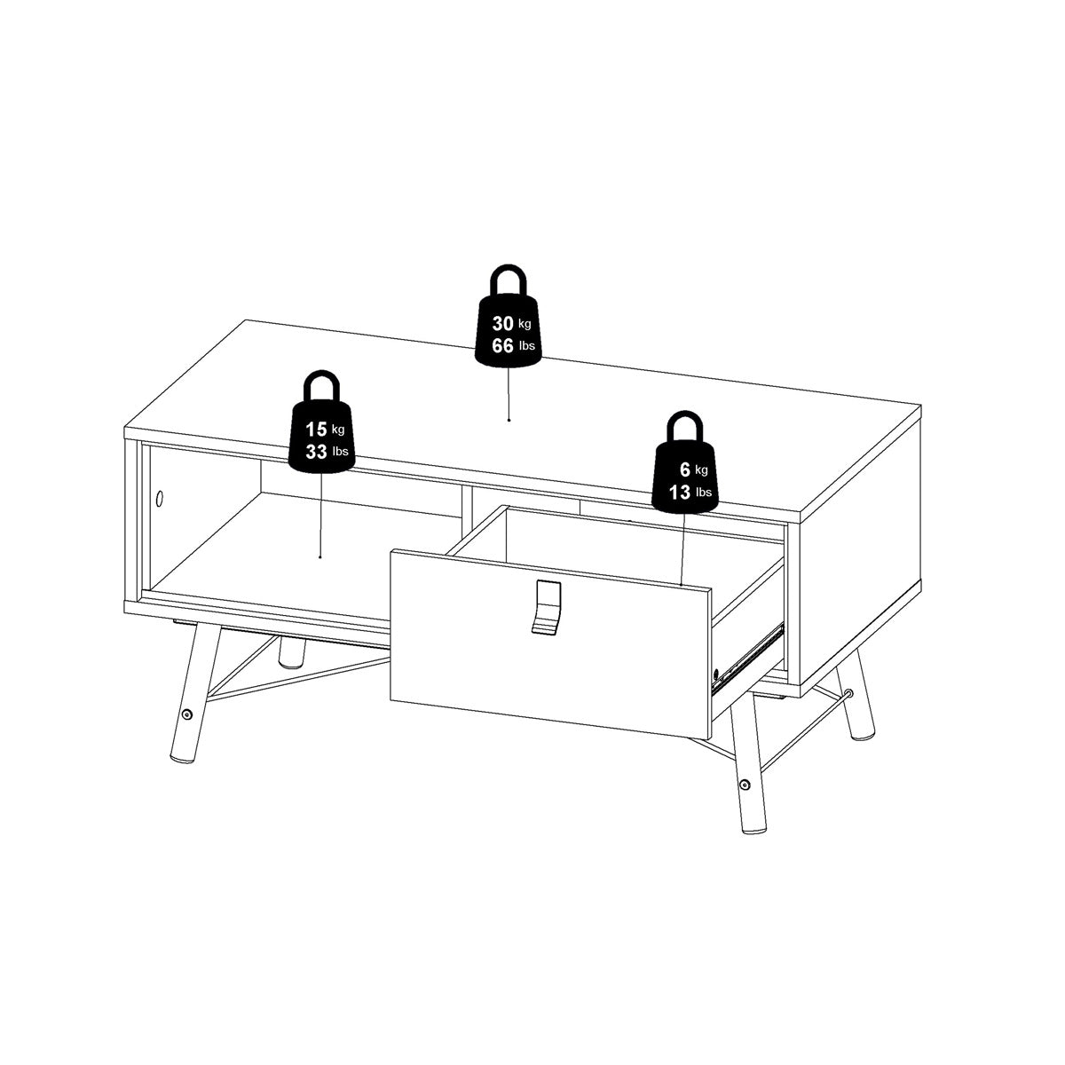 Wooden Coffee Table With 1 Drawer - Ry