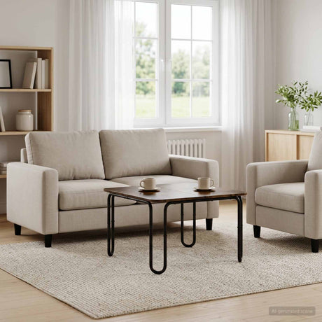 Wooden Coffee Table 100cm Wide Square With Steel Legs - Vantage Home