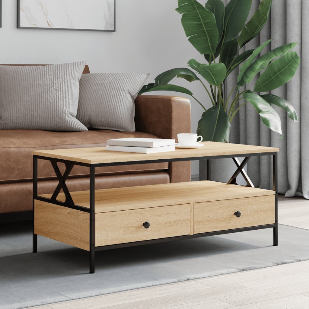 Wooden Coffee Table 100cm Wide With 2 Drawers - Vantage Home