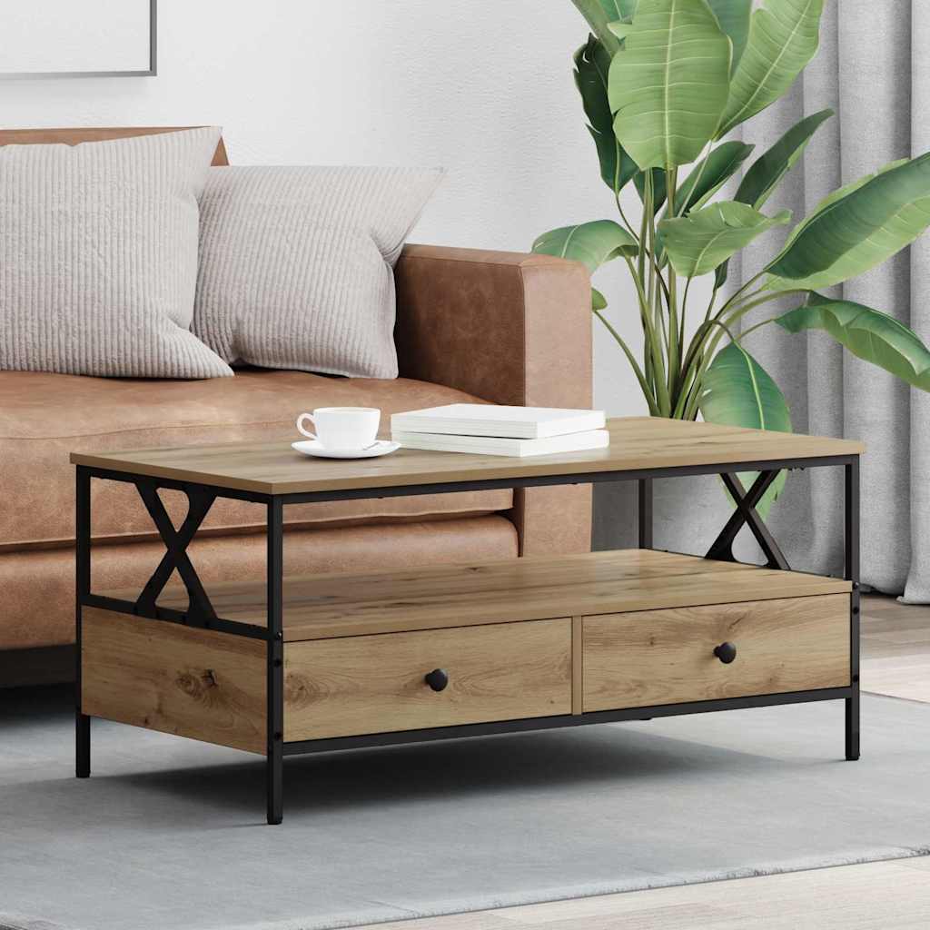 Wooden Coffee Table 100cm Wide With 2 Drawers - Vantage Home