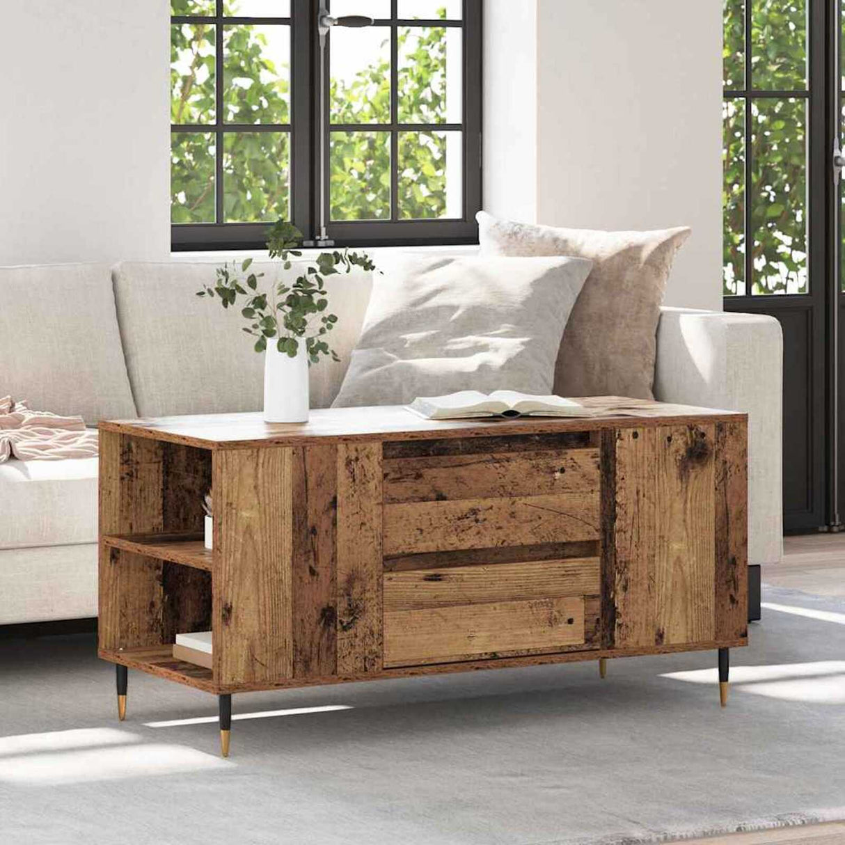 Wooden Coffee Table 102cm Wide With 2 Drawers - Vantage Home