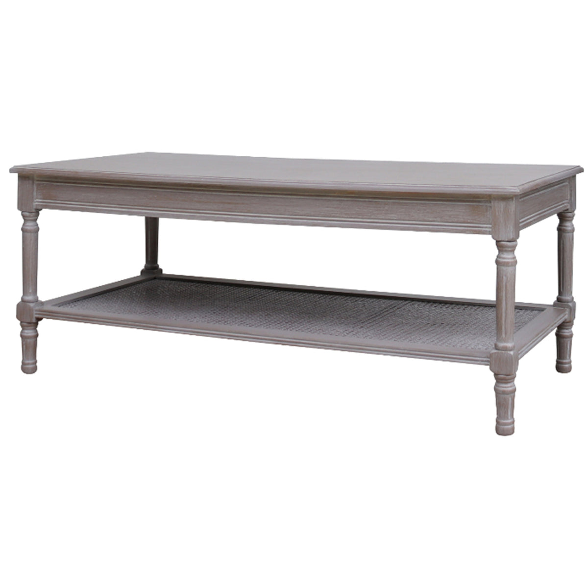 Wooden Coffee Table 120cm Wide Rattan Shelf - Serene