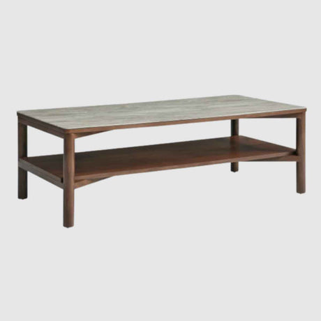 Wooden Coffee Table 120cm Wide With Marble Effect Glass Top - Willow
