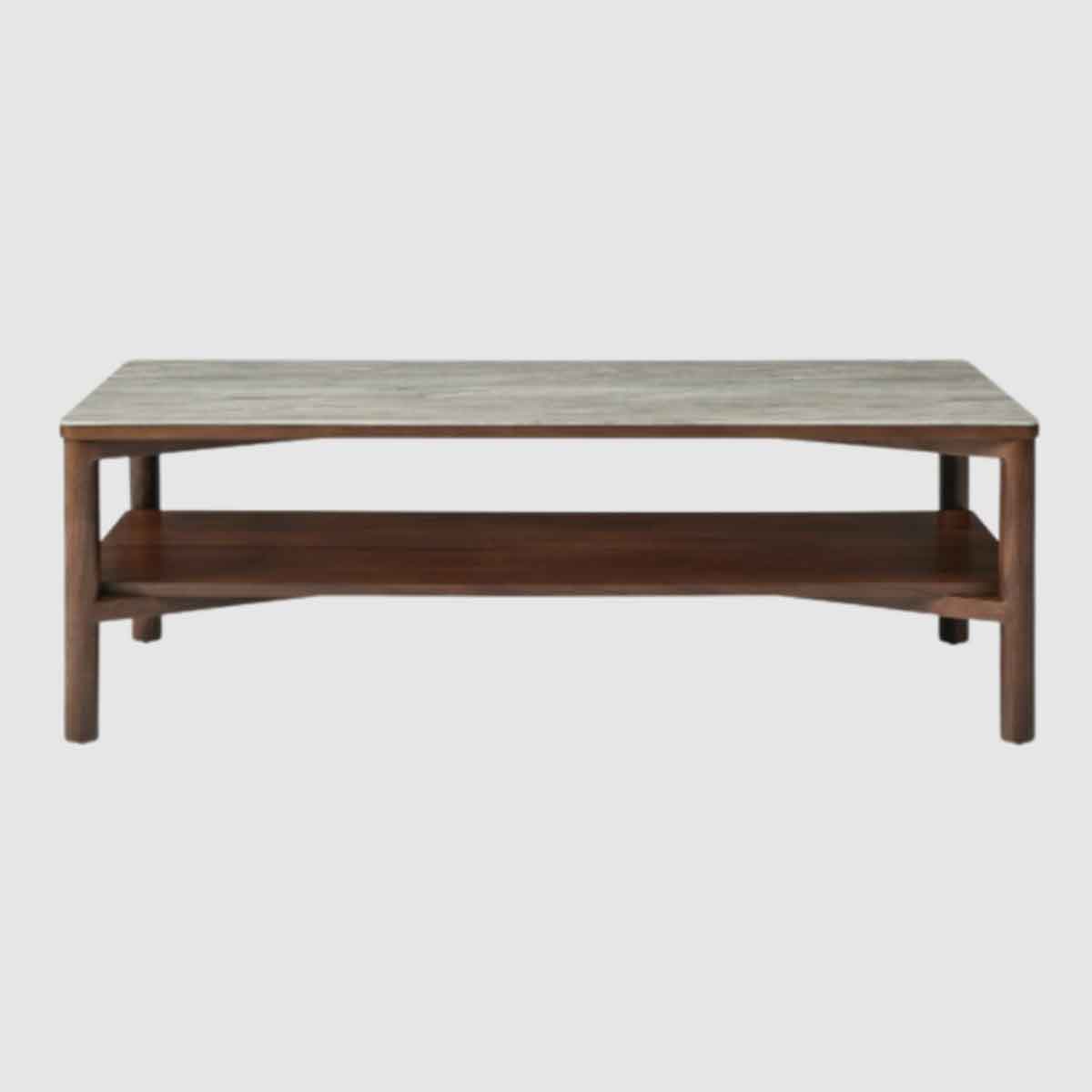 Wooden Coffee Table 120cm Wide With Marble Effect Glass Top - Willow