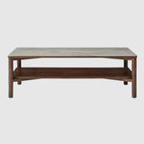 Wooden Coffee Table 120cm Wide With Marble Effect Glass Top - Willow