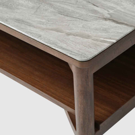 Wooden Coffee Table 120cm Wide With Marble Effect Glass Top - Willow