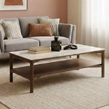 Wooden Coffee Table 120cm Wide With Marble Effect Glass Top - Willow