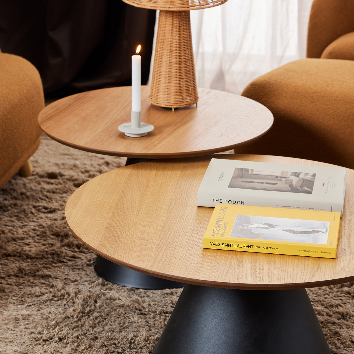Wooden Coffee Table 85cm Wide Round With Oak Top - Soli