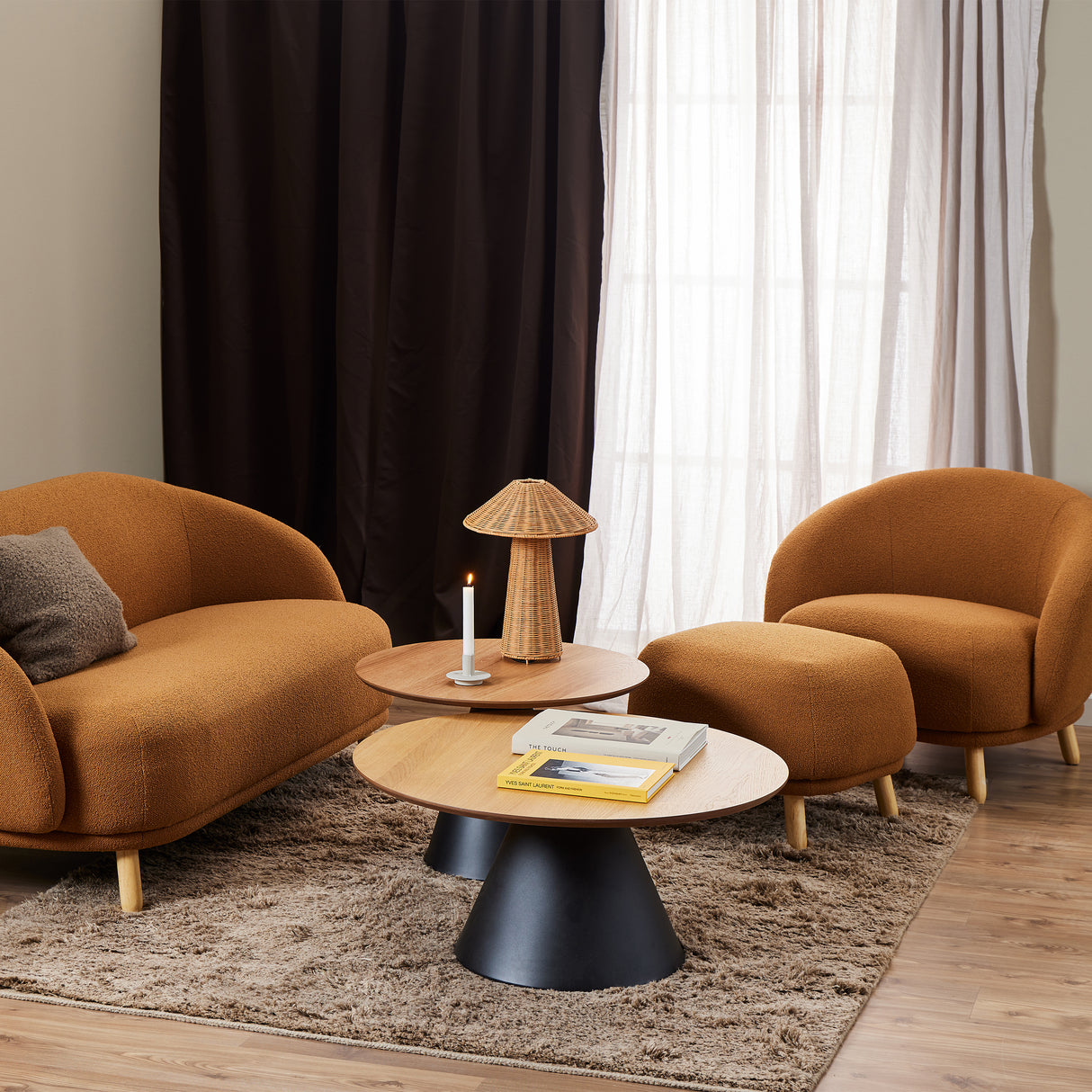 Wooden Coffee Table 85cm Wide Round With Oak Top - Soli