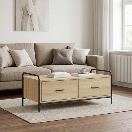 Wooden Coffee Table 99.5cm Wide With 2 Drawers And Steel Frame - Vantage Home