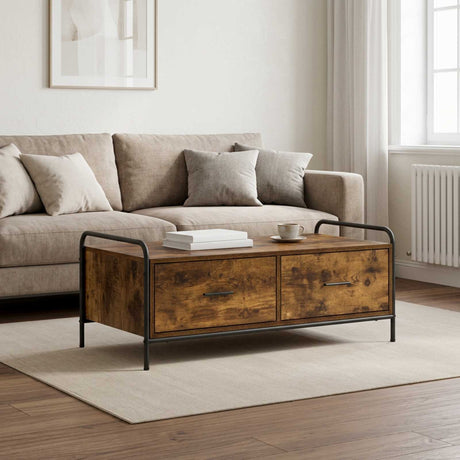 Wooden Coffee Table 99.5cm Wide With 2 Drawers And Steel Frame - Vantage Home