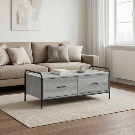 Wooden Coffee Table 99.5cm Wide With 2 Drawers And Steel Frame - Vantage Home