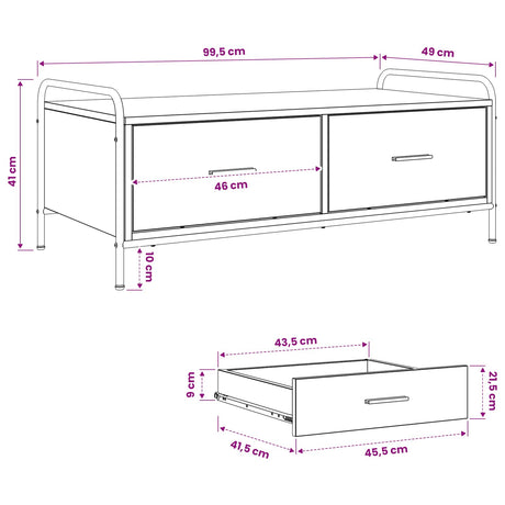 Wooden Coffee Table 99.5cm Wide With 2 Drawers And Steel Frame - Vantage Home